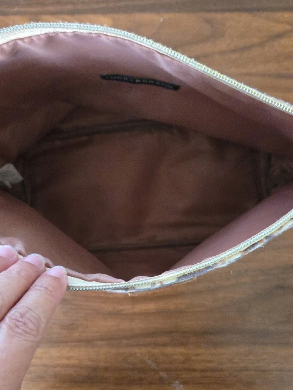 Lucky Brand Floral Cosmetic Pouch in White, Brown and Tan